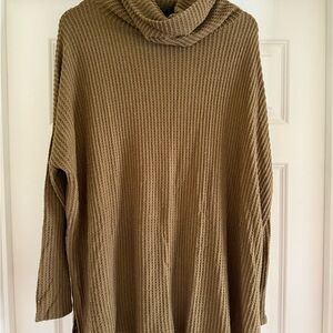 Zenana Outfitters Cowl Neck Sweater in Tan